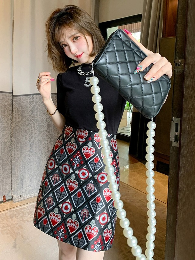 MIUCO レトロ ナショナル スタイル 幾何学模様 コントラスト ジャガード ウエスト スカート レディース 2023 夏スタイル サマー 夏物 MIUCO58943059210