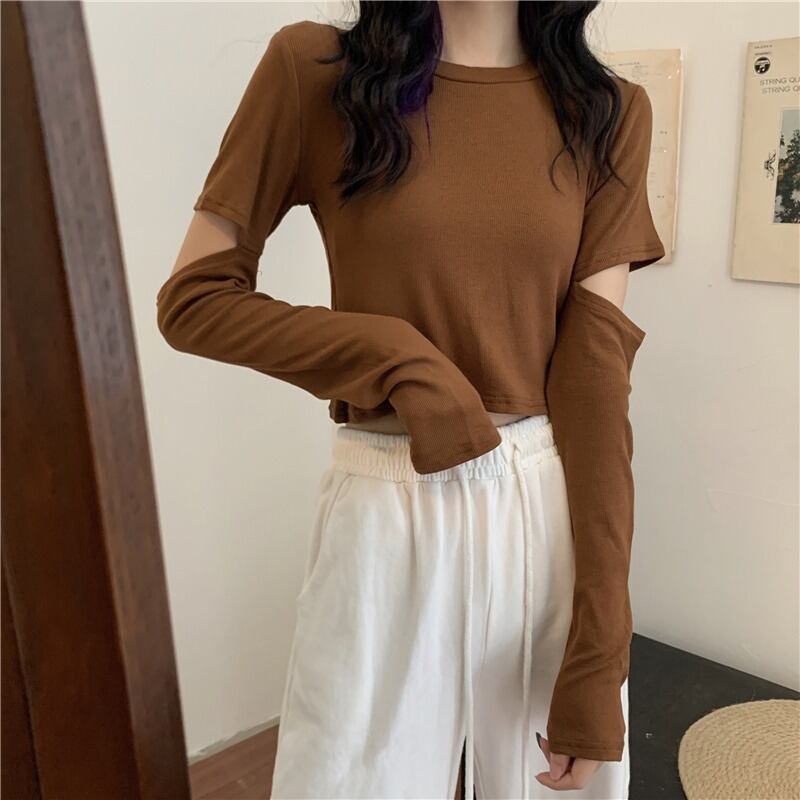 スプリングラウンドネックTシャツ トップス ロング 春物 Oネック YY-ファッション12351301124