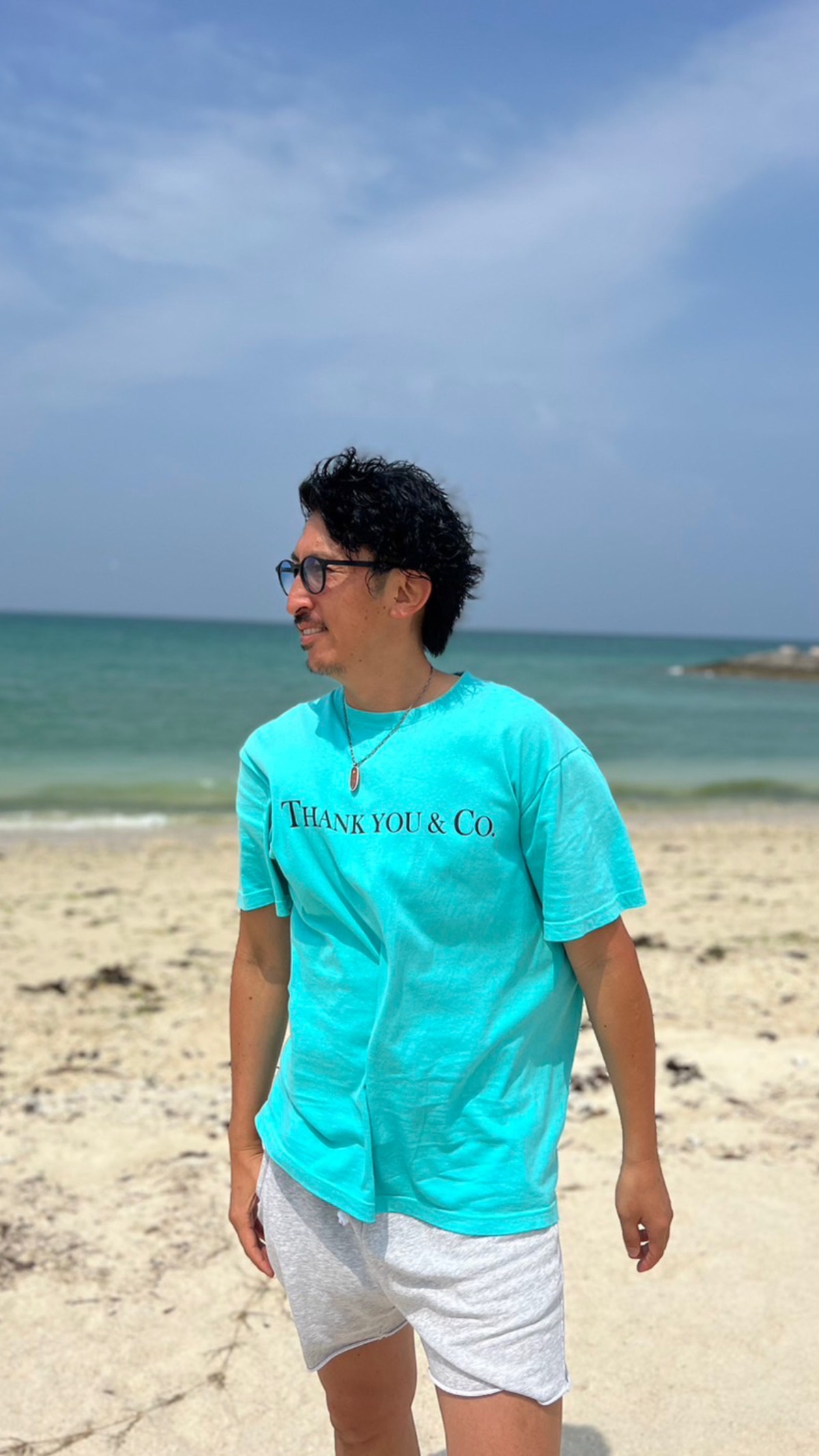 THANK YOU & Co. 半袖Tシャツ ティファニーブルー×ブラック ユニ  