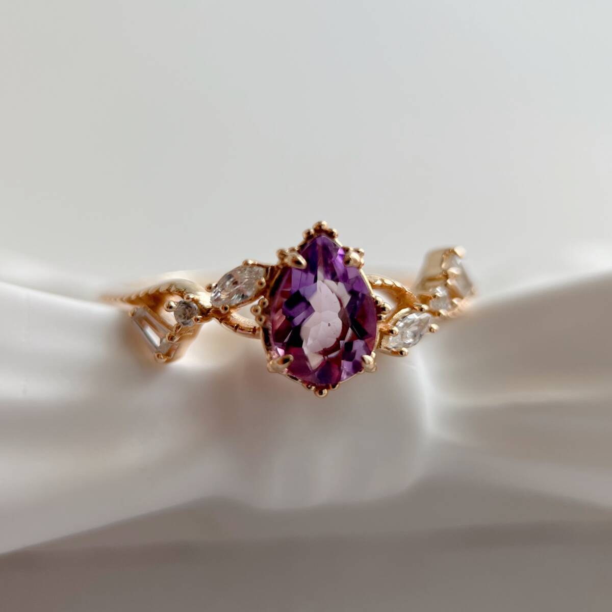 天然アメジスト ドロップリング silver925製