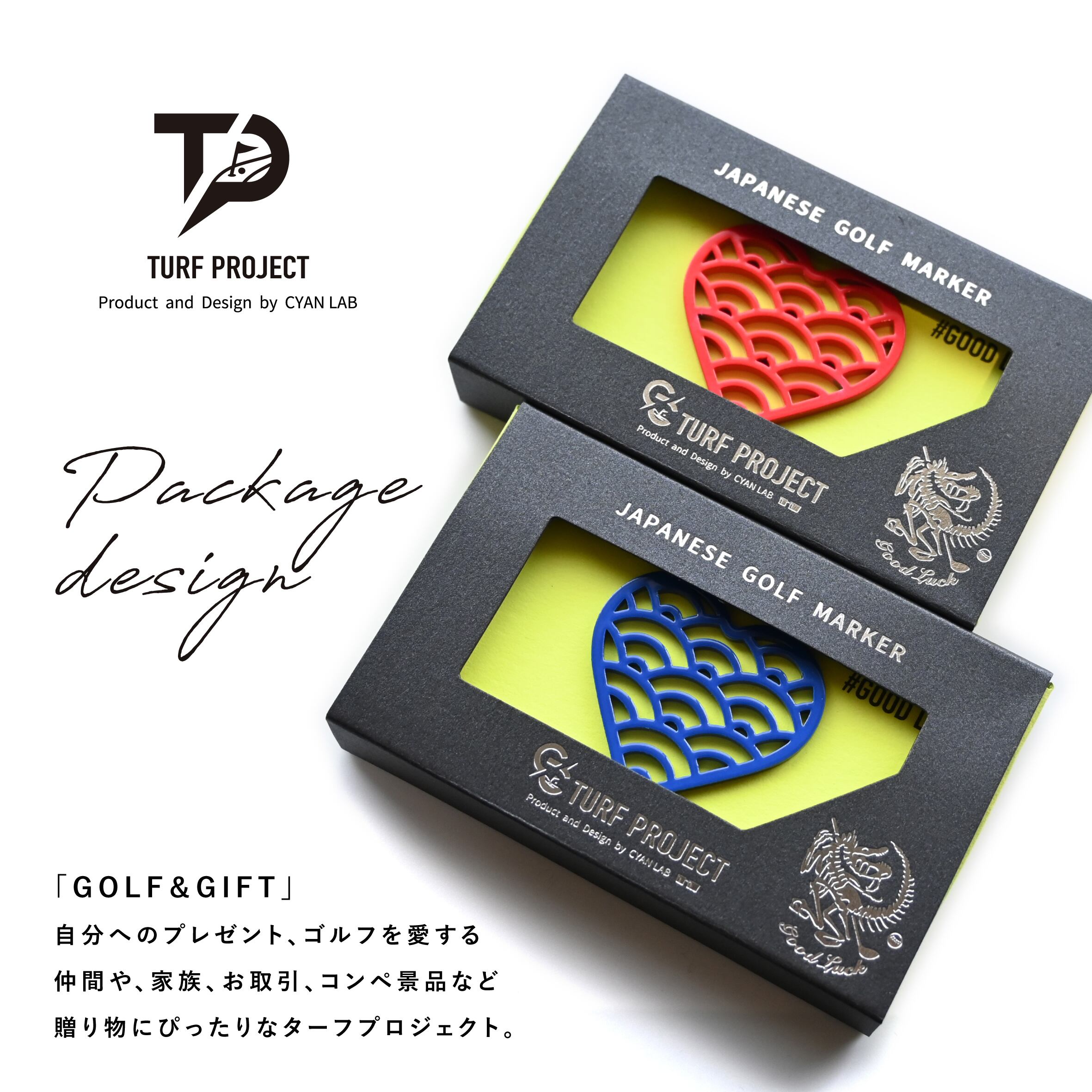 GOOD LUCK / モデル名：ハート青海波（ブルー）/ ゴルフ運を呼び寄せるメタルマーカー