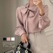 シャツ リボン ブラウス レディース 春秋 長袖 OL 無地 きれいめ シャツブラウス トップス カジュアル ナチュラル おしゃれ シンプル 通勤 通学 春 秋 オフィス お洒落 柔軟 柔らかい 春
