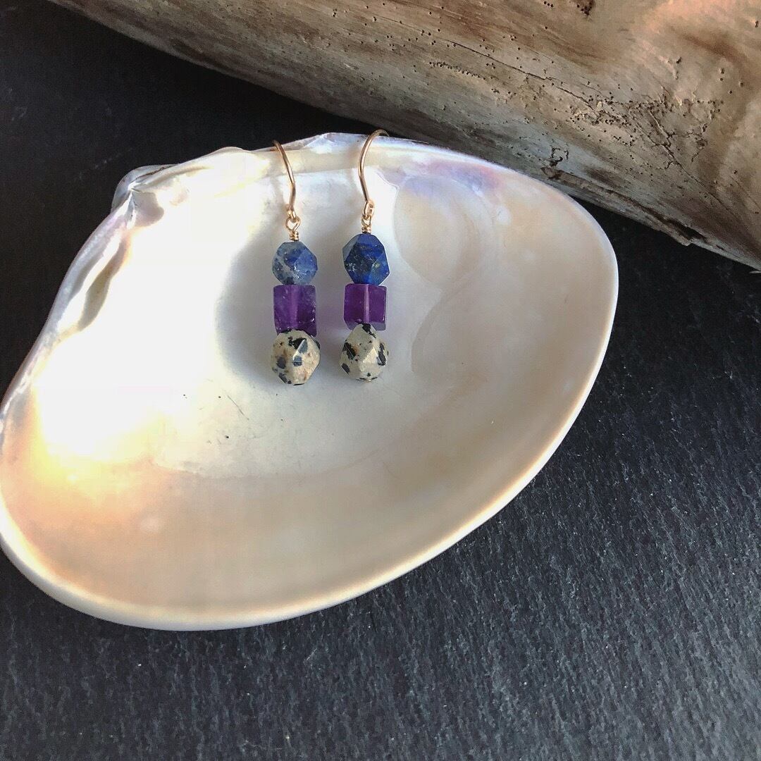 ラピスラズリ×アメジスト×ダルメシアンジャスパーのピアス