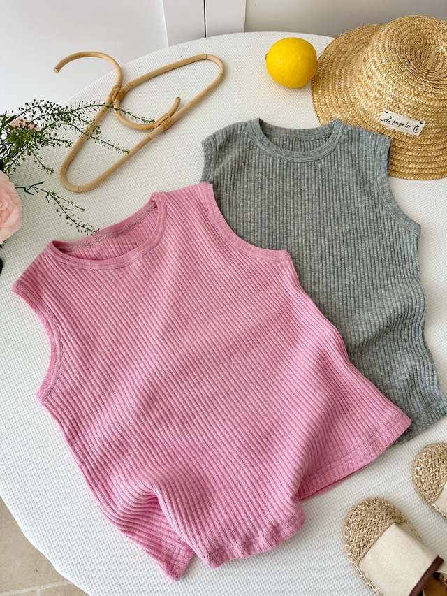 【KID】シャインバイブシンプルリブノースリーブTシャツ - 17