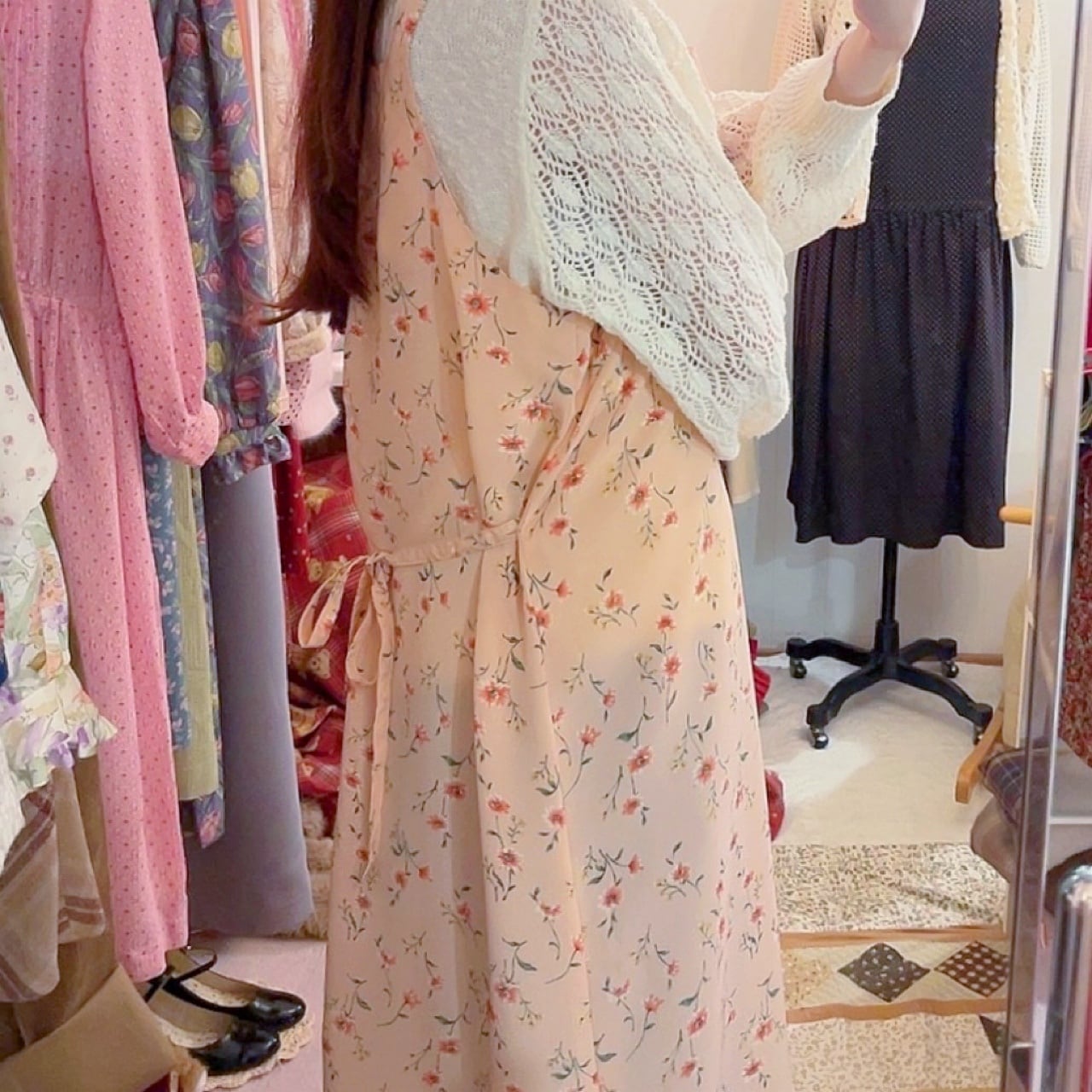 pink flower apron one-piece