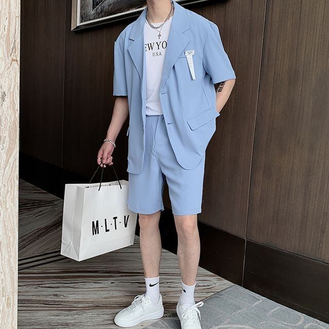 予約販売】メンズ セットアップ 上下 ハーフパンツ 半袖 ジャケット