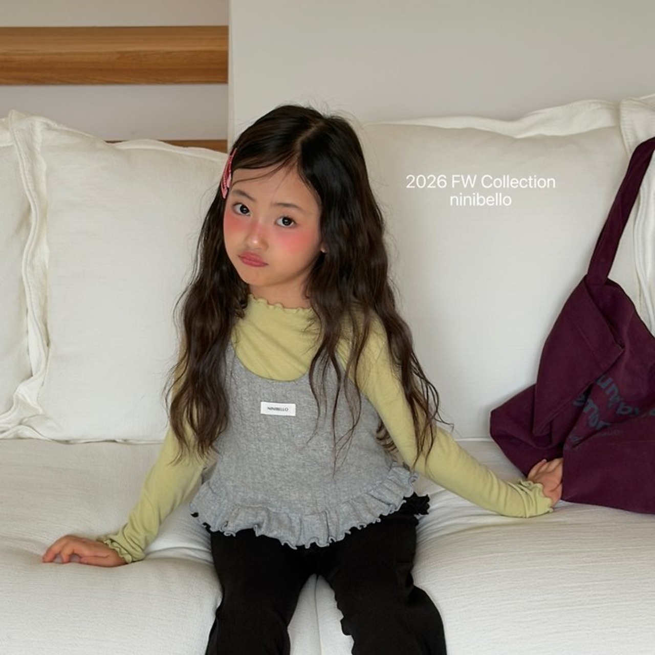 韓国子供服 / ninibello / Soft Frill T-shirt / 長袖Ｔシャツ *XS~XXL*