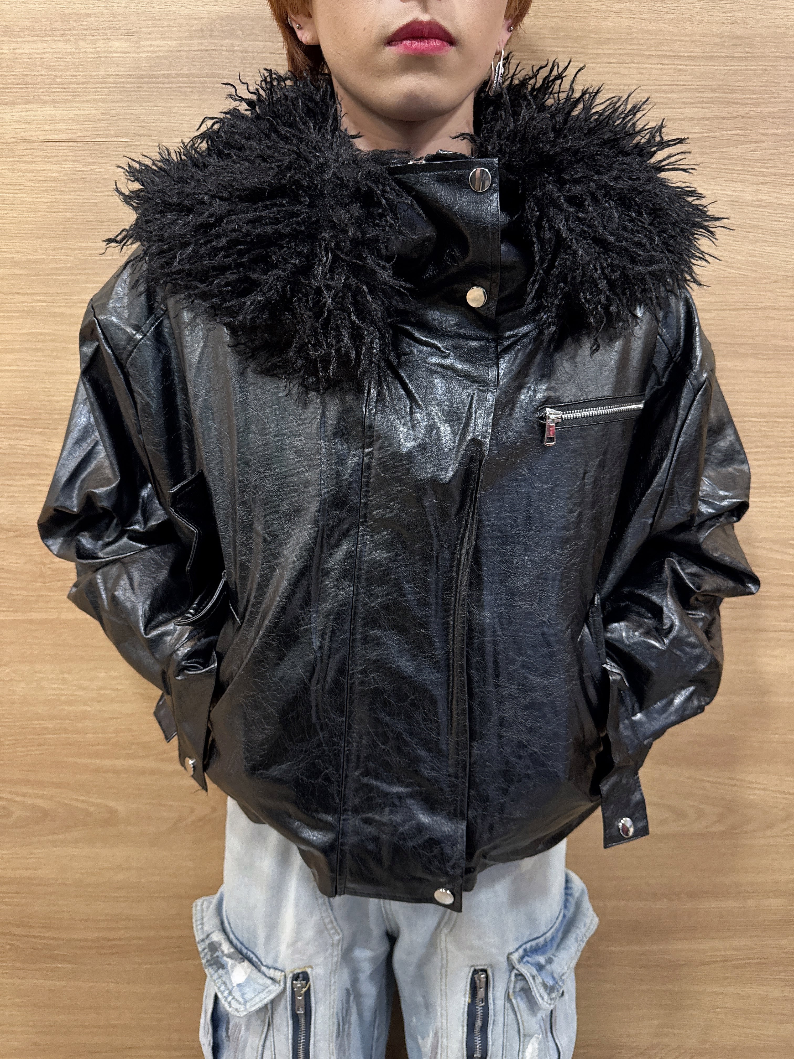 ジャケット・アウター y2k vintage jacket グロスレザークロップドジャケット ストリート Y2K | 韓国系ユニ