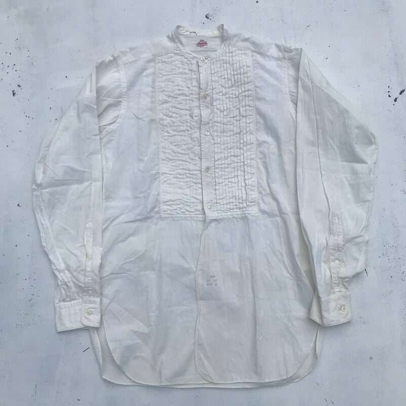 ~30's Monarch モナーク パーティードレスシャツ ホワイト コットン マチ付き スタンドカラー ボタン付け替え M位 希少 ヴィンテージ