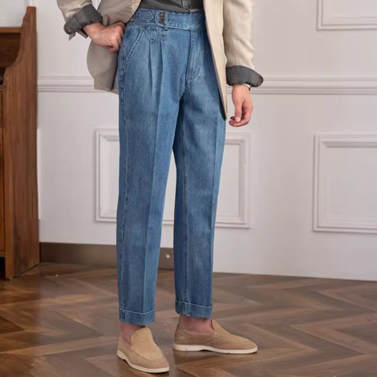 華やかに彩るデザインの高品質デニムカジュアルパンツ　BO004