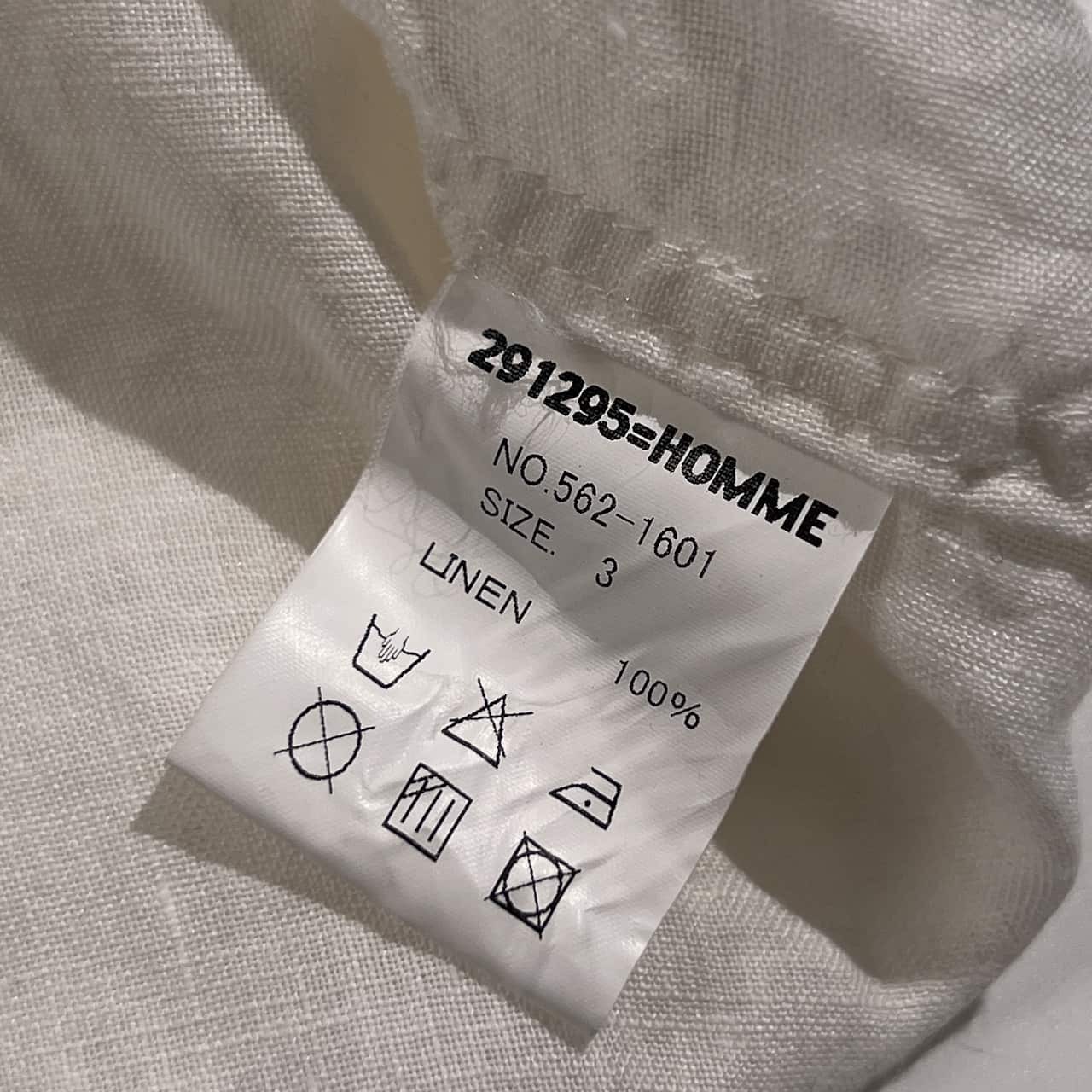 リネン100% 291295=HOMME ニーキュウイチニキュウゴーオム 長袖 ワークシャツ 3 /ホワイト メンズ
