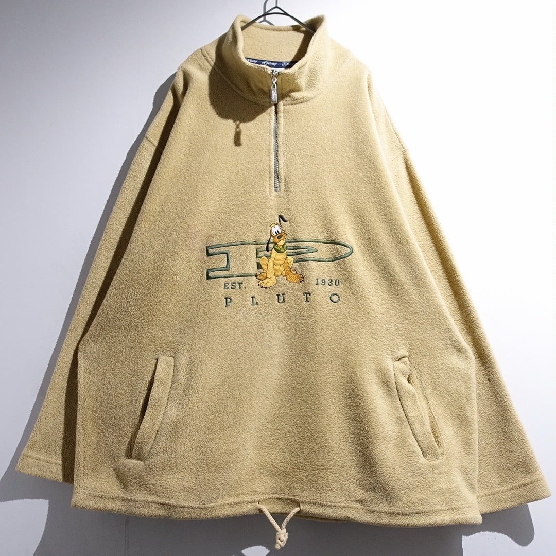 90s "Disney" Yellow Goofy Embroidery Design Half-Zip Fleece
