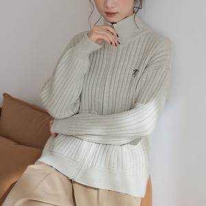 embroidered zip-up knit cardigan　J00143