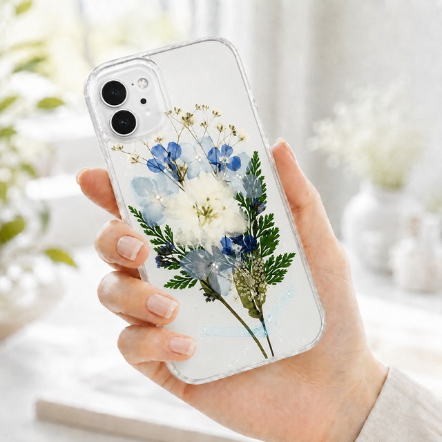 【ほぼ全機種対応スマホケース】押し花スマホケース NO.636 押し花＆レジン iPhone8以降全機種/Xperia/AQUOS/Galaxy他