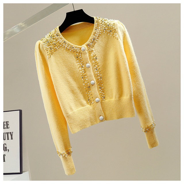 Pearl beaded knit cardigan　M927