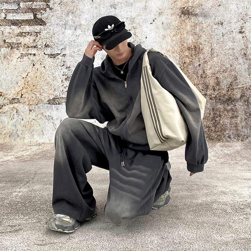 HOZI黒灰色レトロスウェットパンツ | mblueshop