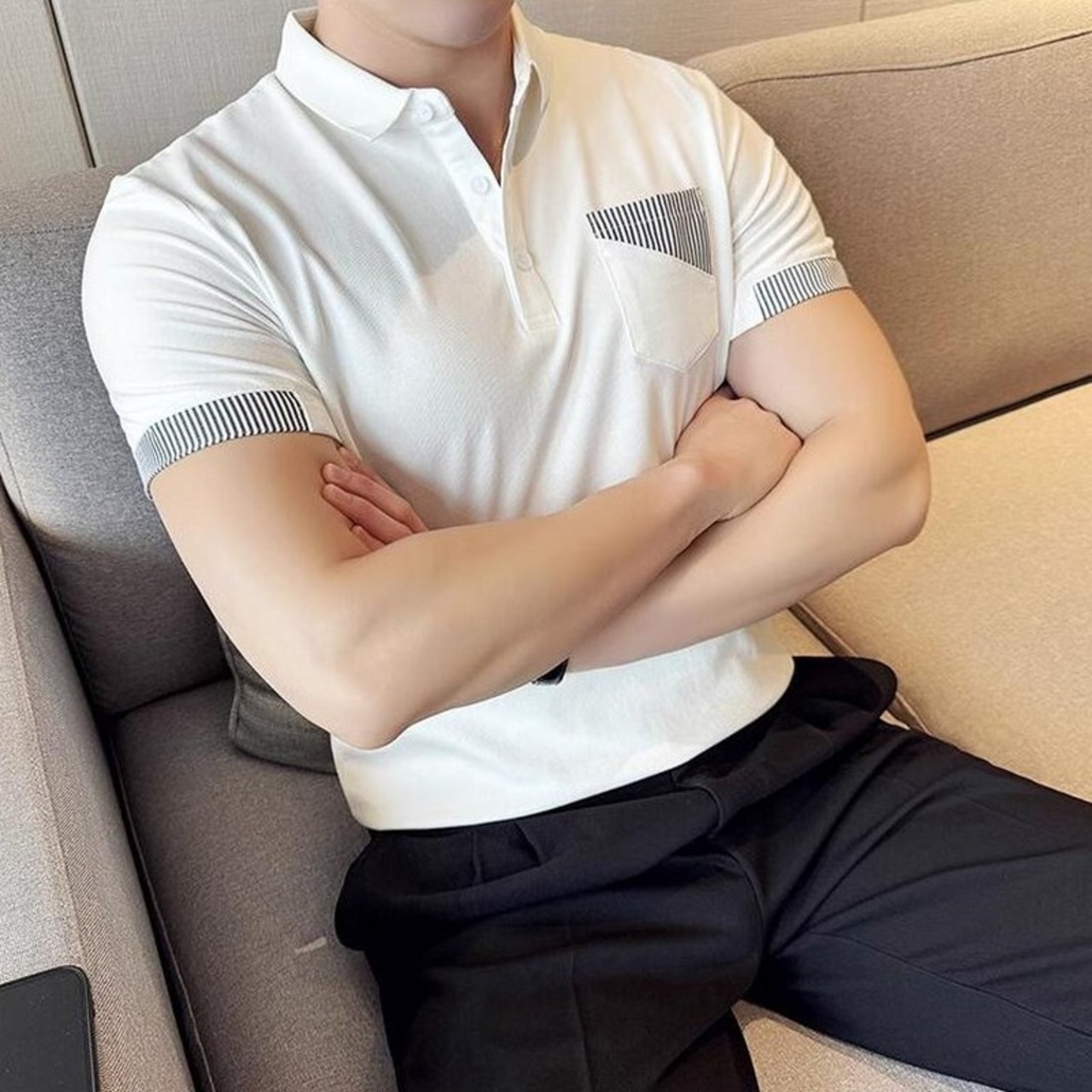 short sleeve splicing polo shirt 00350