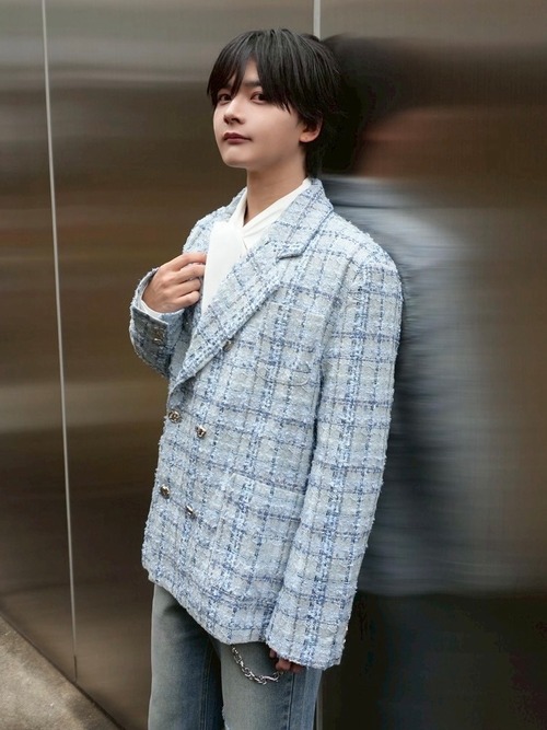 【ALUDE SELECT】design blue tweed jacket
