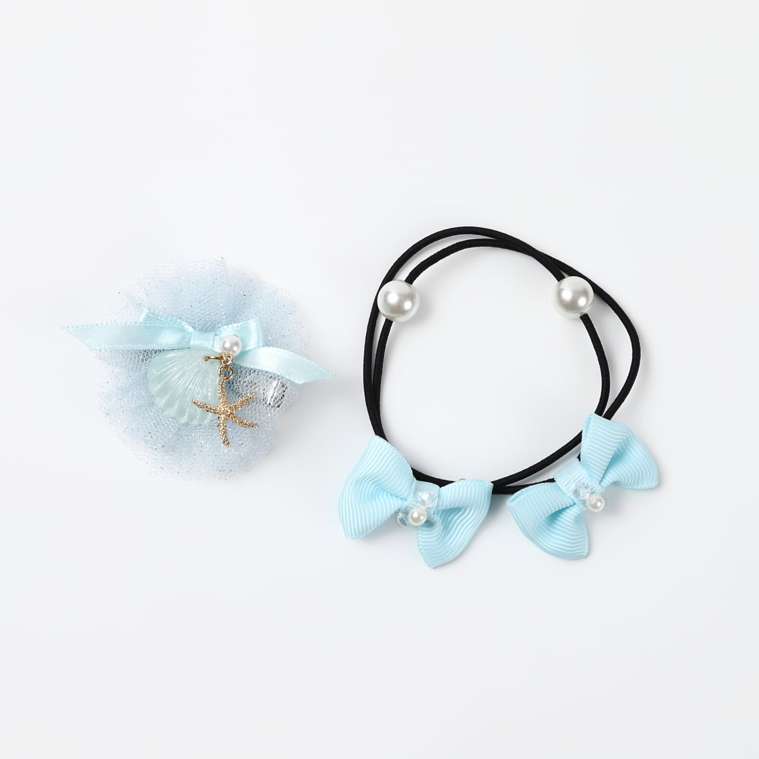 ヘアアクセサリーセット（マリンチュールクリップ＆パールリボン