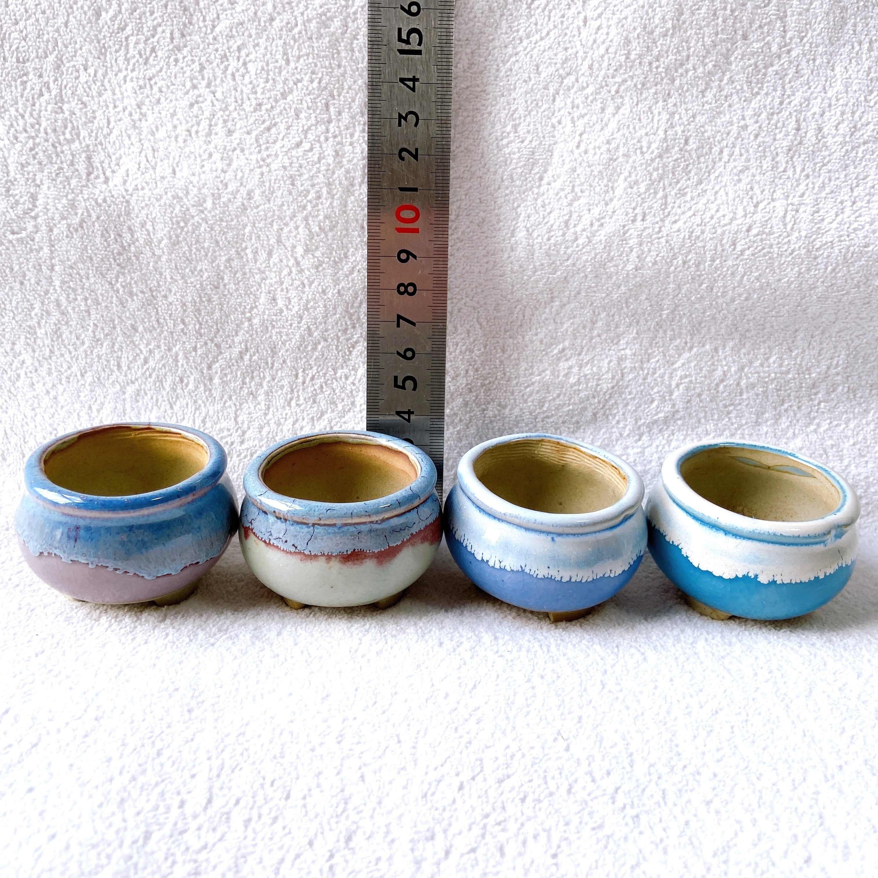 当店1大人気！ アソート4色の陶器製植木鉢 4点セット】 多肉植物・小品