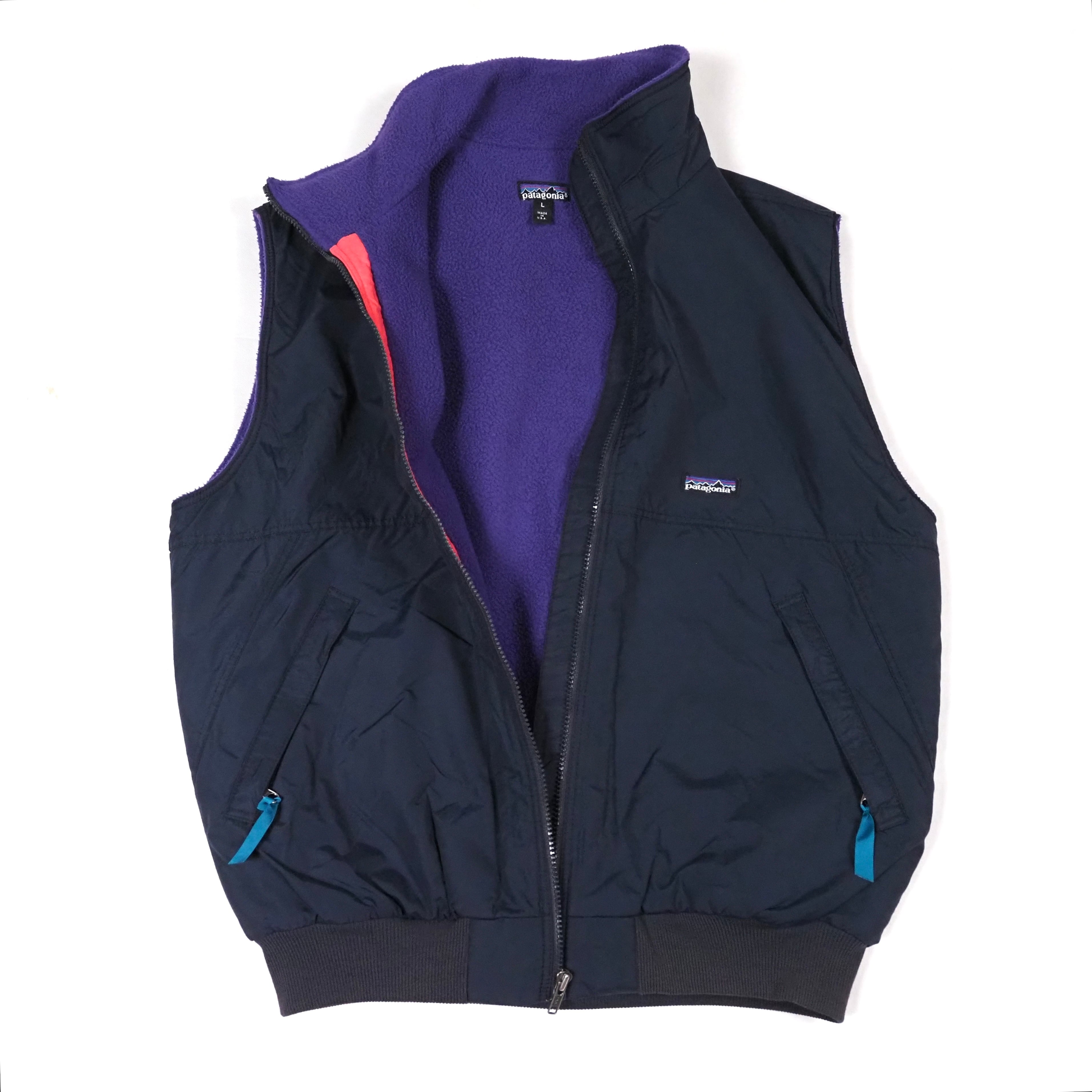 91’s Patagonia Shelled Synchilla Vest L Black/Eggplant USA製 パタゴニア シェルドシンチラベスト ブラック