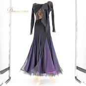 社交ダンス 衣装 チャコット Chacott ワンピース ドレス 黒 紫 ピンク フリル レース 日本製 リボン パーティドレス 上品 高級感 ブラック系 パープル系 フレアスカート ダンスパフォーマンス 女性用 フェミニン おしゃれ エレガント
