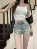 2024 春夏パンツ デニム ジーンズ ハーフパンツ ハイウエスト 脚長効果 美脚効果 レッグ 細見え カジュアル加工 かわいい おしゃれ 春 韓国系ファッション レディース お出かけ★2