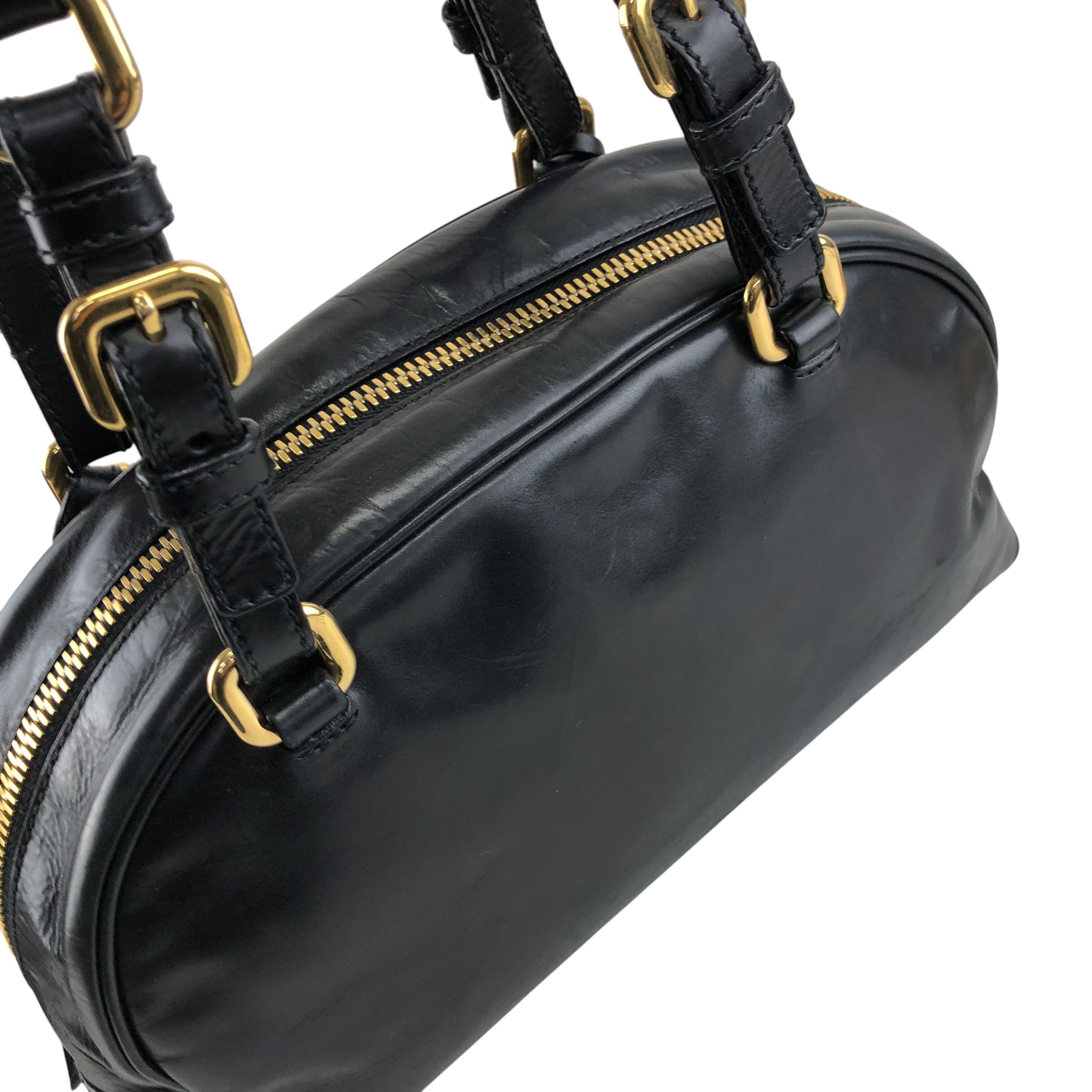 PRADA プラダ ハンドバッグ ブラック ロゴ型押し レザー ボストン