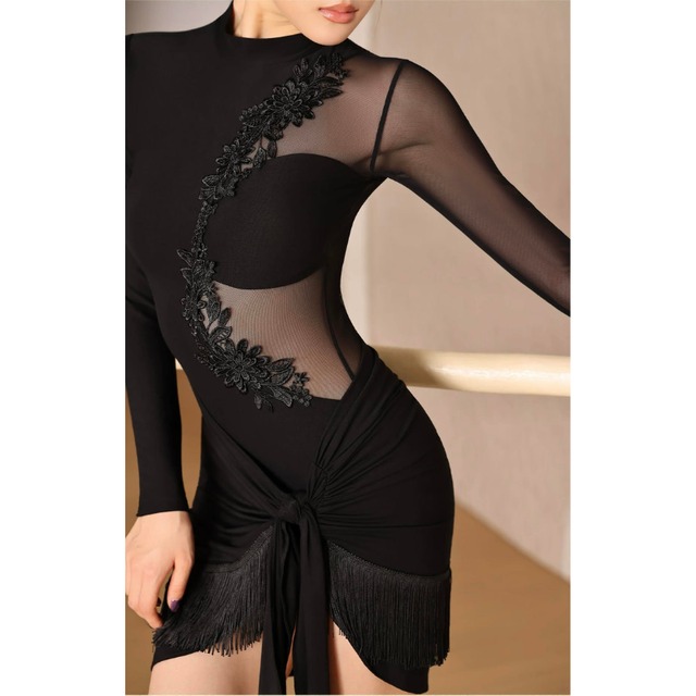 シアーメッシュ フラワーライン ウエストノット トップス スカート SET 2col D00586