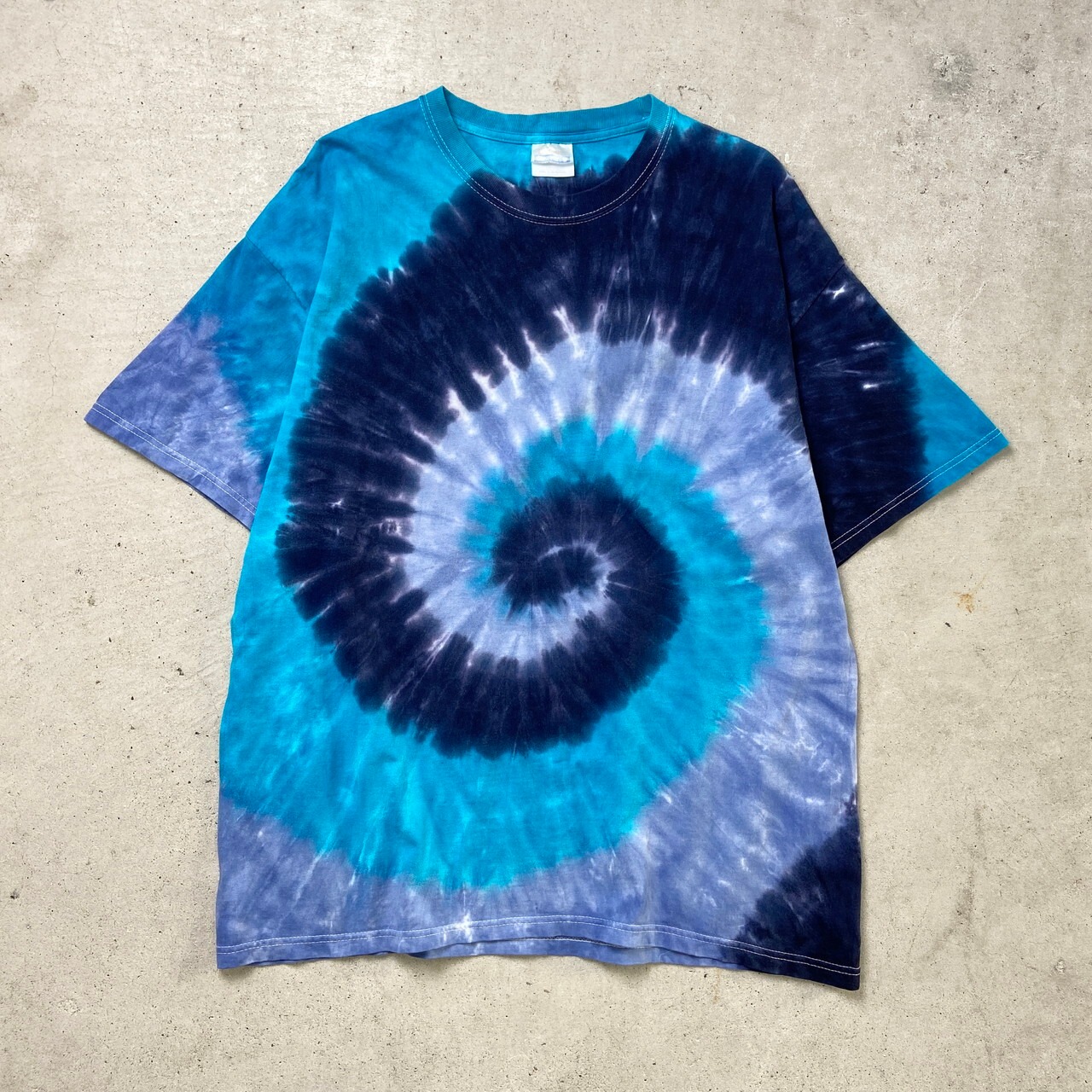 タイダイ染め Tシャツ タイダイT メンズXL 古着 渦 紺色 青色 水色【T 