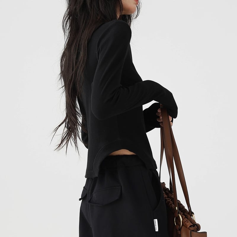 アシンメトリー 長袖 ショート丈 カットソー 3color ATO0012