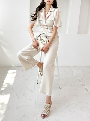 Wide pants chiffon jumpsuit《 即日発送 》