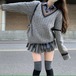 2024秋冬トップス ニット セーター Vネック 長袖 スクールガール 通学 韓国ファッション レディース おしゃれ かわいい カジュアル お出かけ