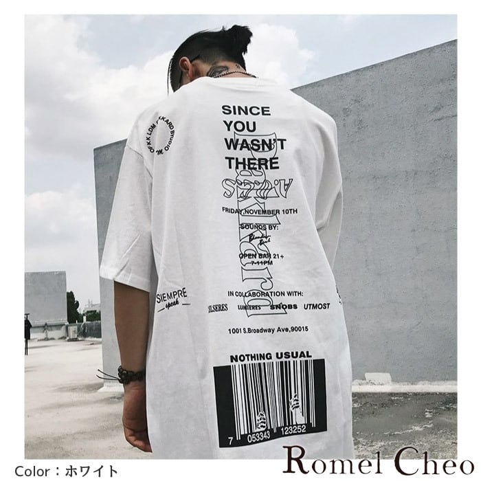 RomelCheo バーコードビッグTシャツ ストリート系 オーバーサイズ