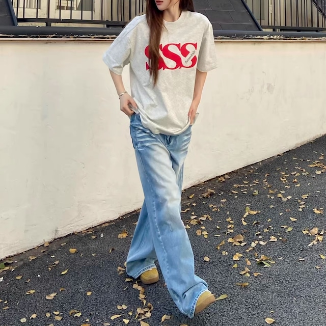 モダンフォントプリントルーズフォルムTシャツ 2col R01840