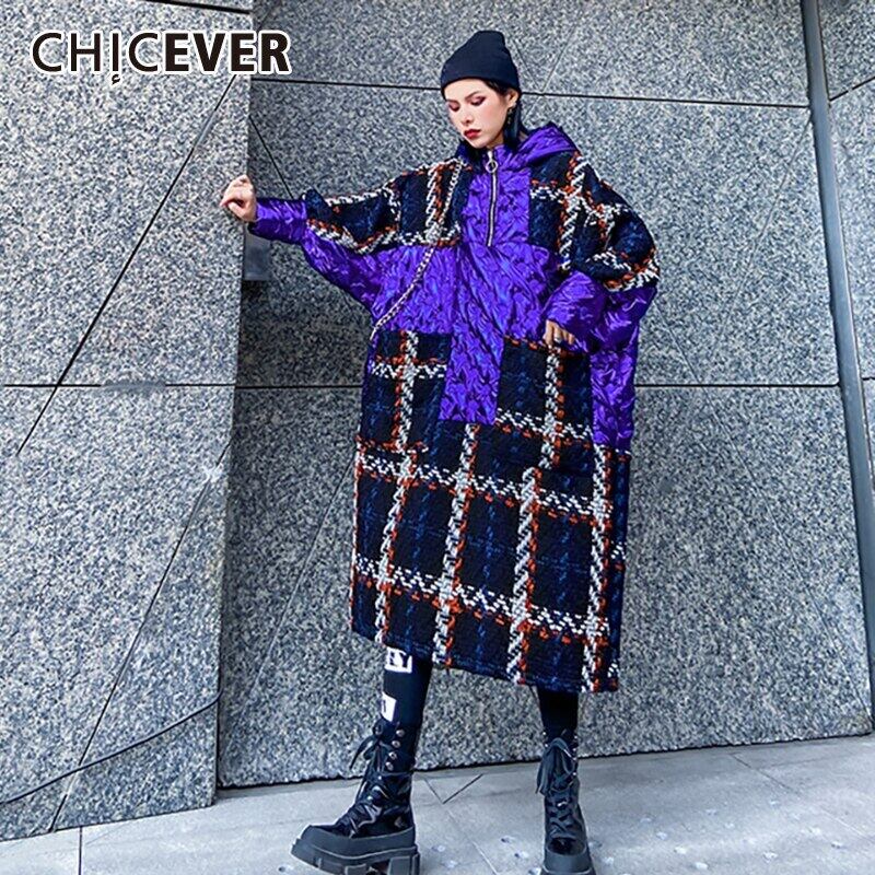 CHICEVERパッチワークPUレザーヒットカラーレディーススウェットシャツフード付きランタンスリーブチェック柄オーバーサイズプルオーバー2020 6base571802916772