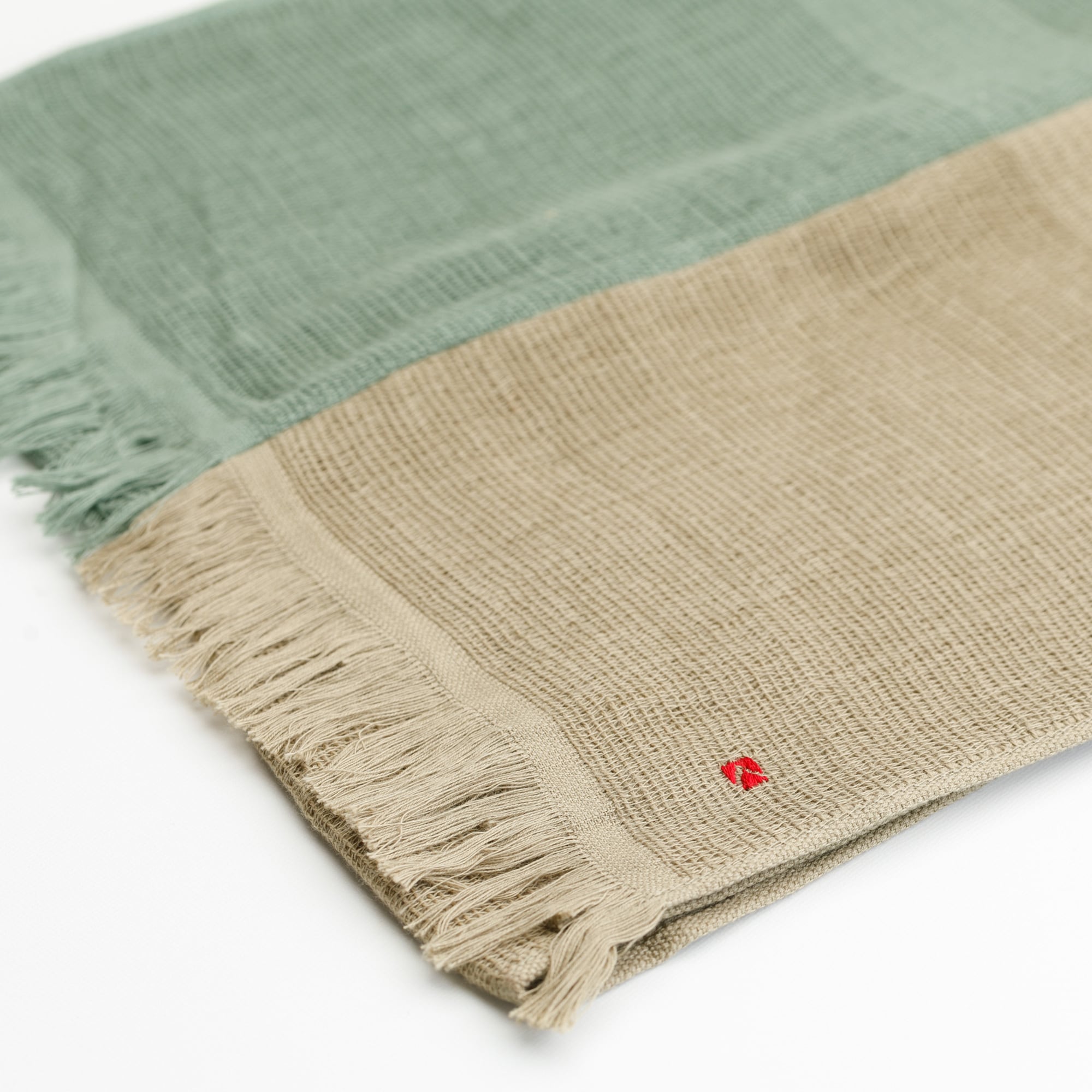 コットンコンビマフラー】428 セージグリーン×モカベージュ