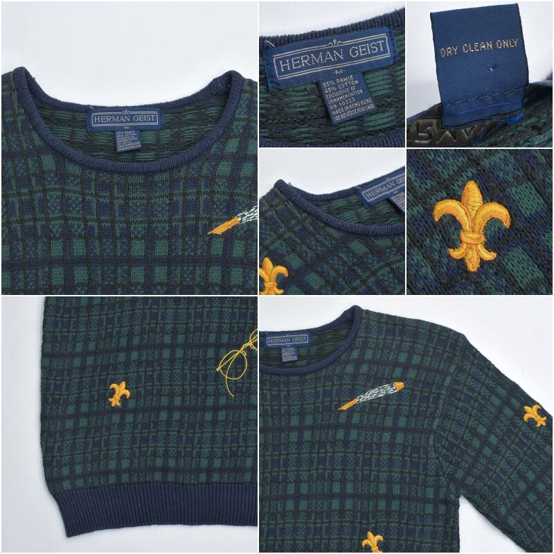80～90s HERMAN GEIST ハーマンガイスト モチーフ刺繍 デザイン ラミーコットン  プルオーバーニット セーター ヴィンテージ ビンテージ USA アメリカ古着 レディースMサイズ 80～90s HERMAN GEIST ハーマンガイスト モチーフ刺繍 デザイン ラミー