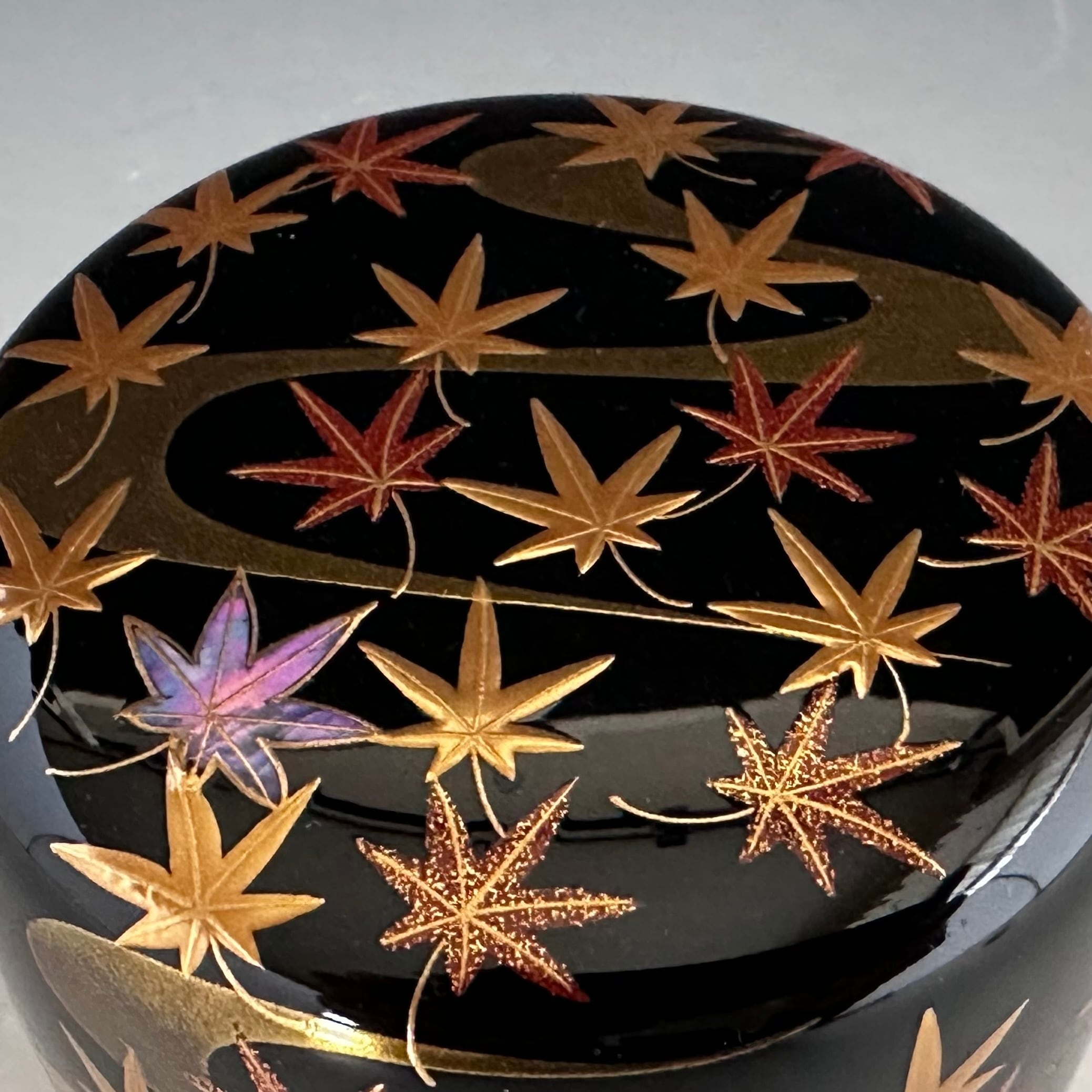 茶道具　竜田川蒔絵　内銀地　大棗　呉藤穣太郎　共箱　山中塗　漆芸　秋　紅葉　茶会 茶道具 竜田川蒔絵 内銀地 大棗 呉藤穣太郎 共箱 山中塗 漆芸 秋 紅葉