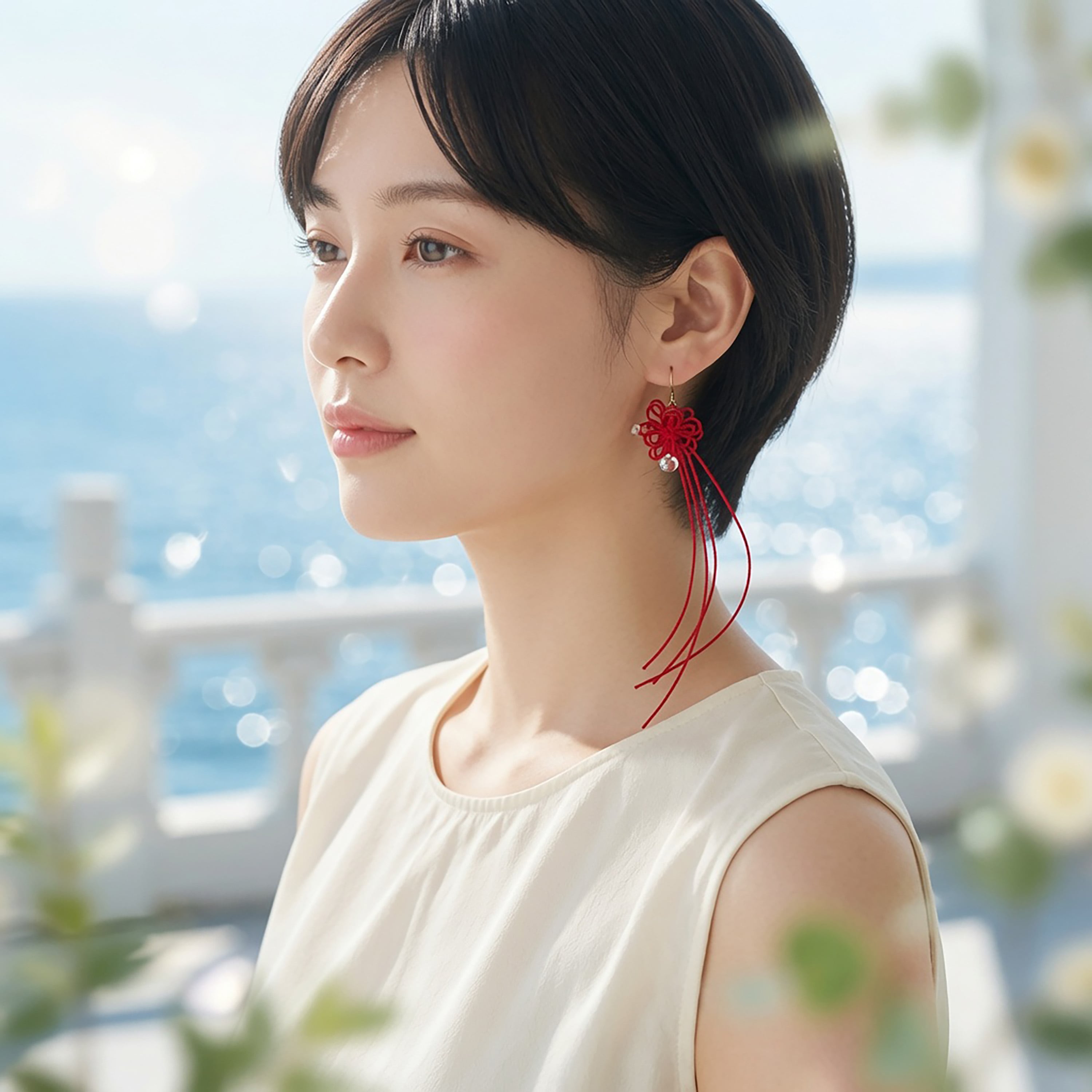 【新作】飾り結び+アクリルビーズピアス「リリウタカタ」 | 浴衣・着物・普段使いにも。