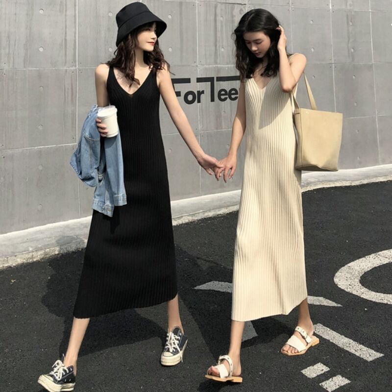 ウェストVネックドレス サマー薄手ニットブラック 夏物 1号婦人37725121625