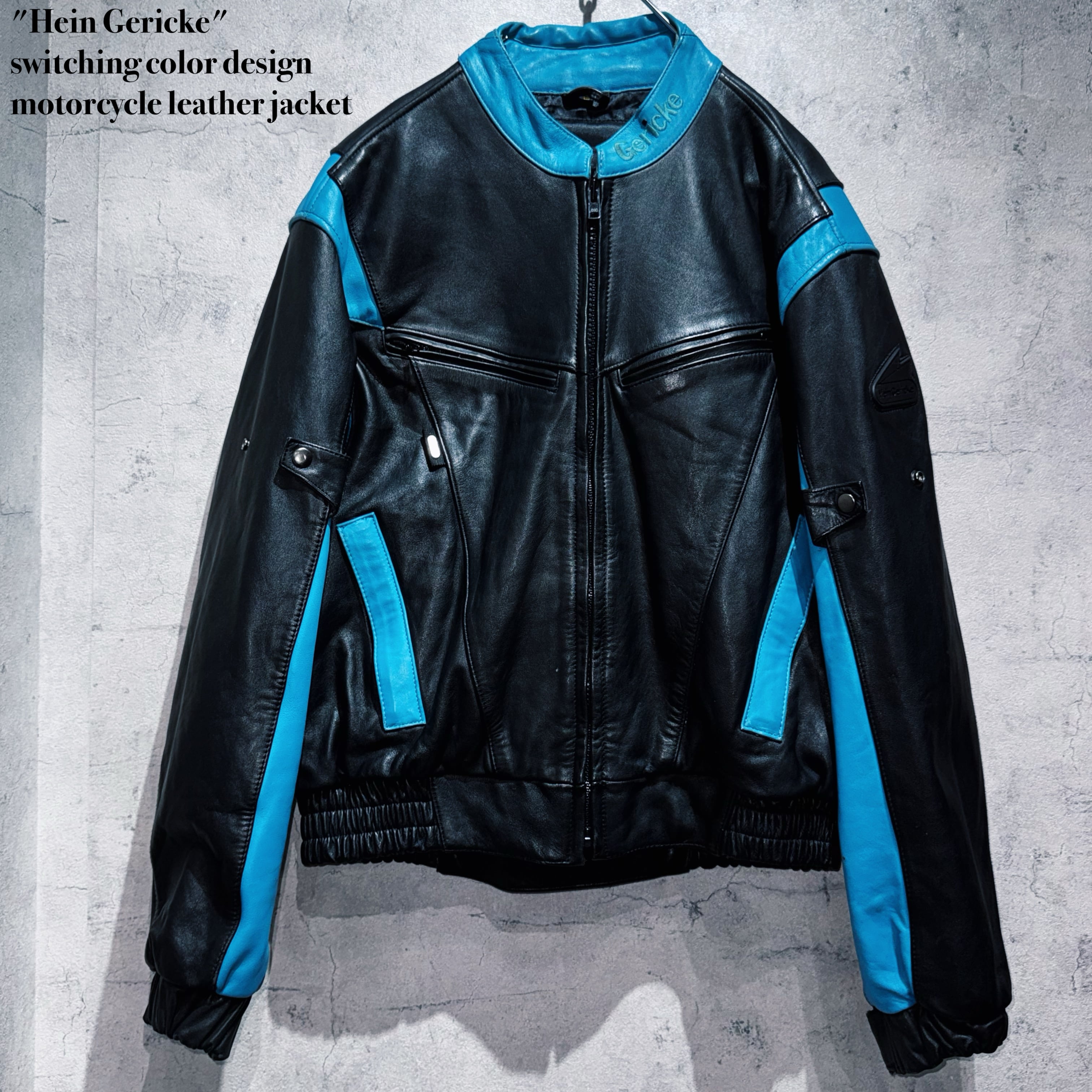 "Hein Gericke"switching color design motorcycle leather jacket