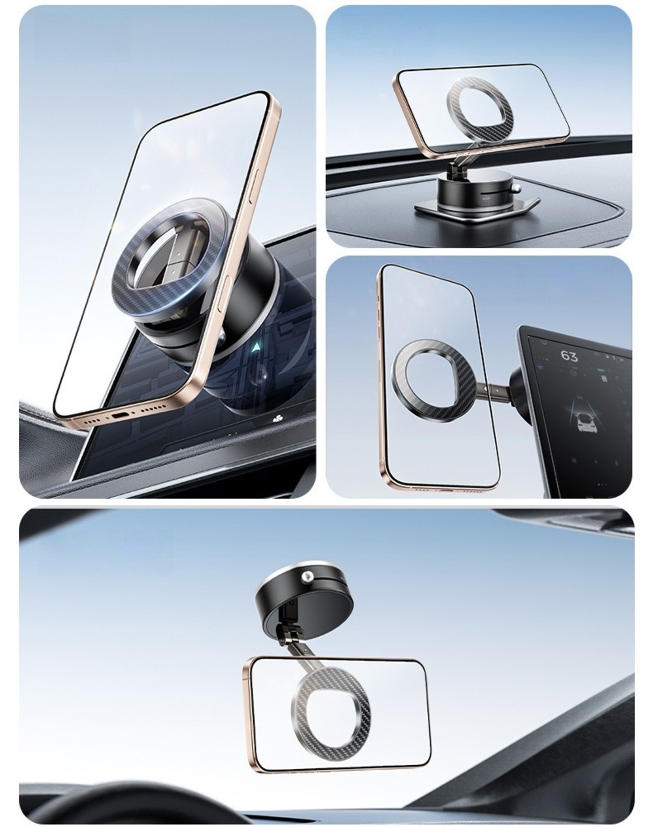 車載ホルダー マグネット スマホホルダー 車載 360°回転 調整可能 スマホスタンド 車 真空吸着 吸盤 超強磁力 MagSafe対応 充電不要 片手操作 卓上 携帯ホルダー 携帯スタンド iPhone Android全機種対応 車用 カー用品