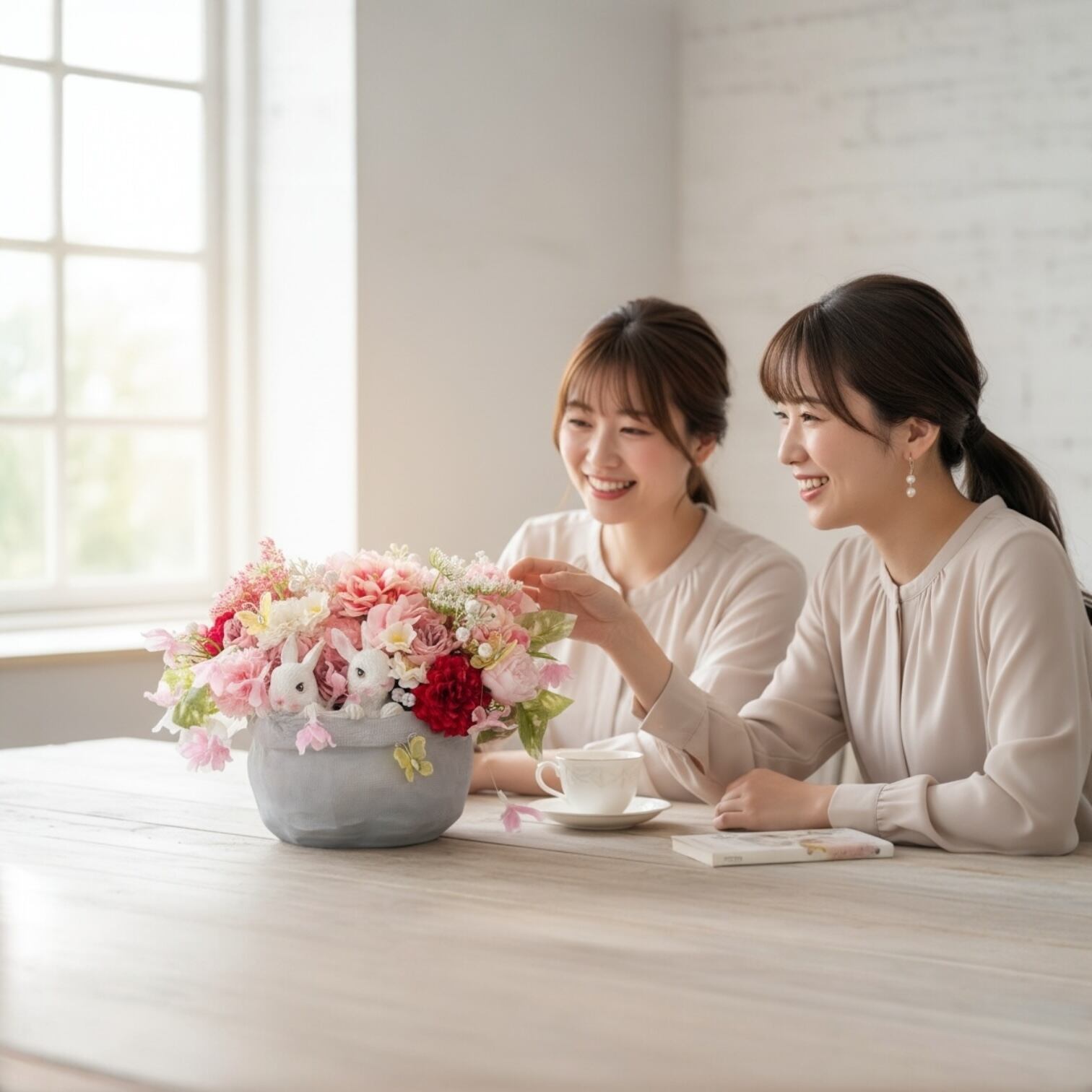 光触媒フラワー ひな祭り うさぎ のアレンジメント｜春のアニマル