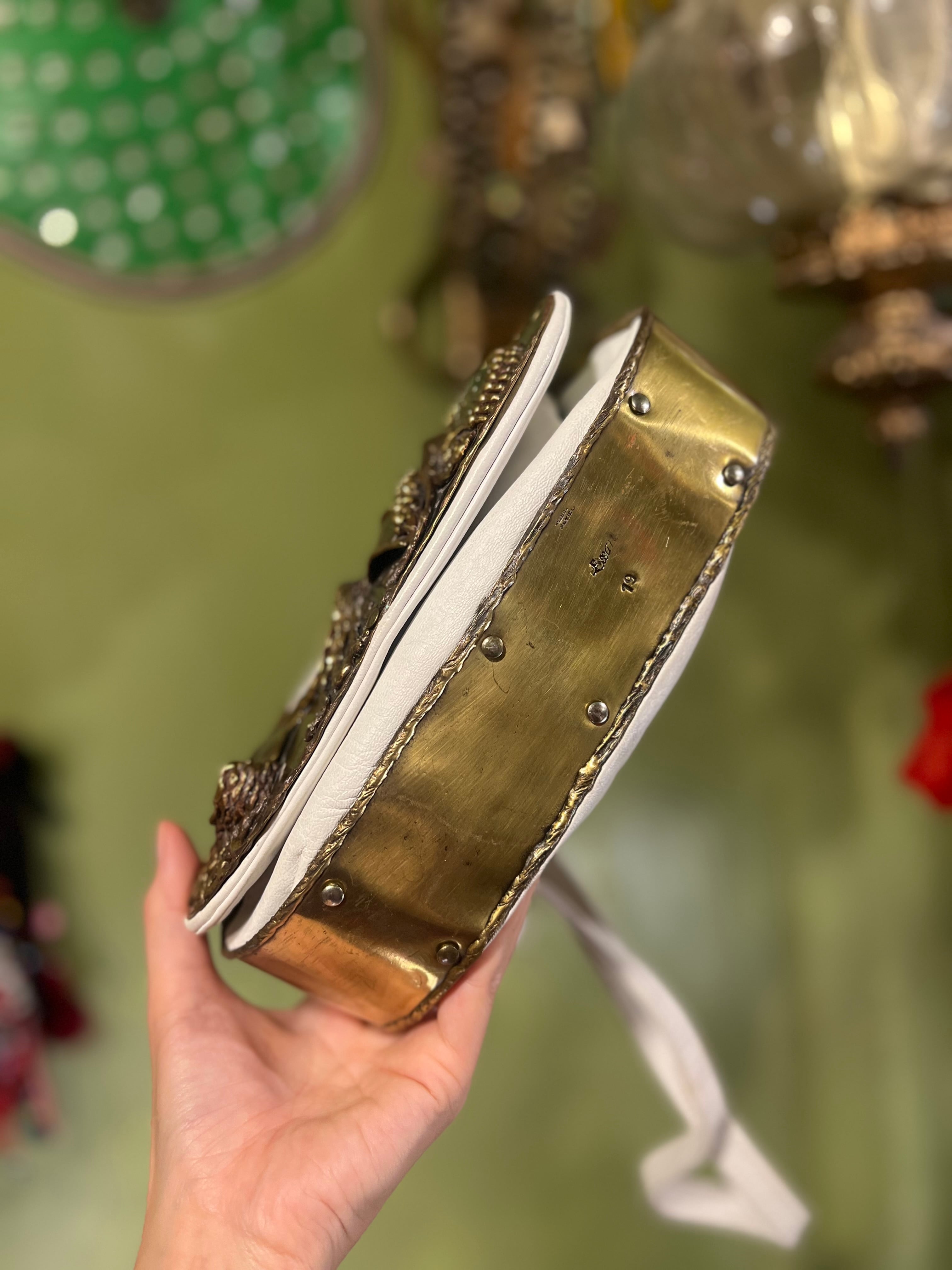 70s Mexican white leather × brass bag ( ヴィンテージ メキシカン