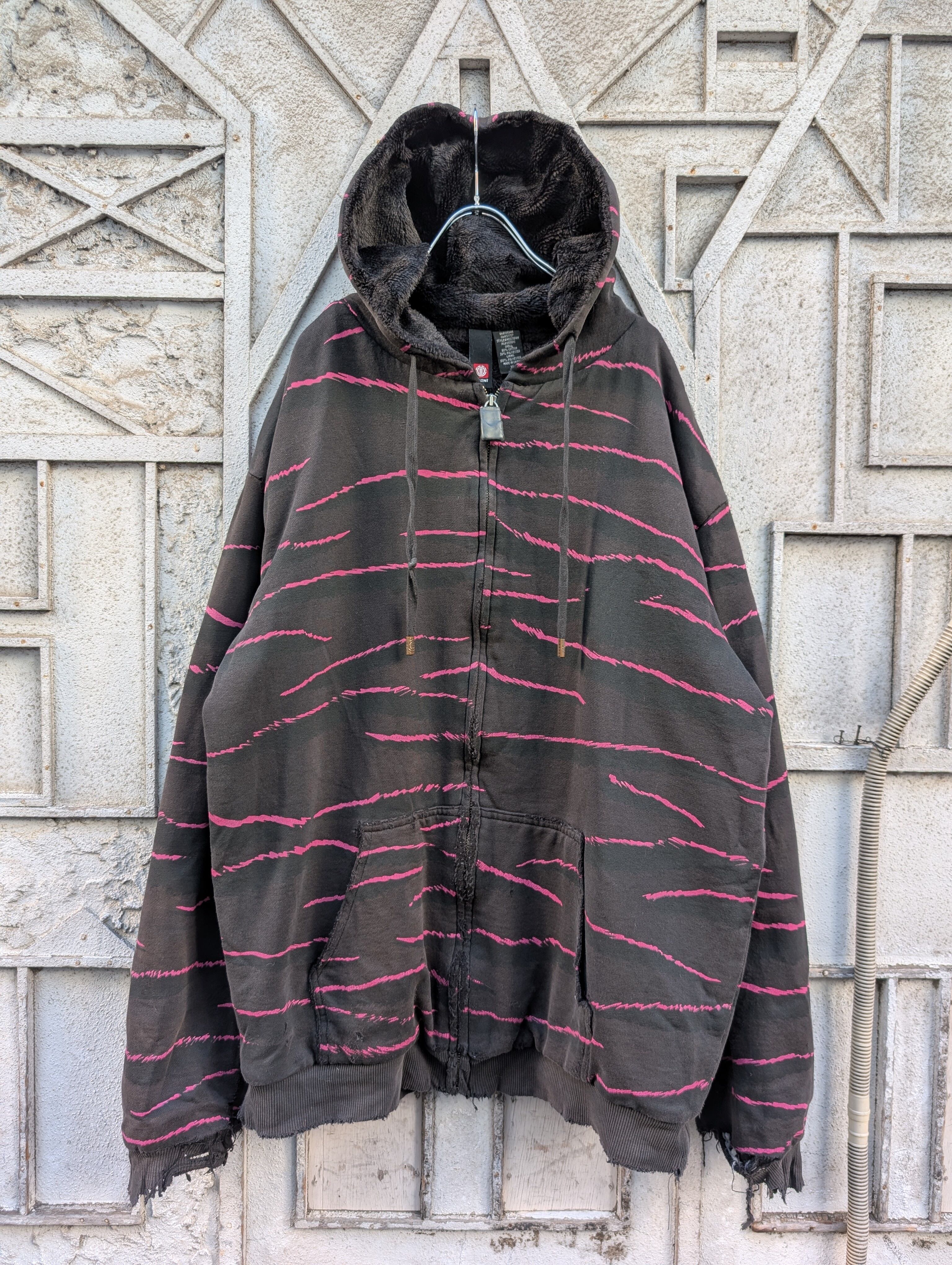 "ELEMENT" damage zip up border hoodie