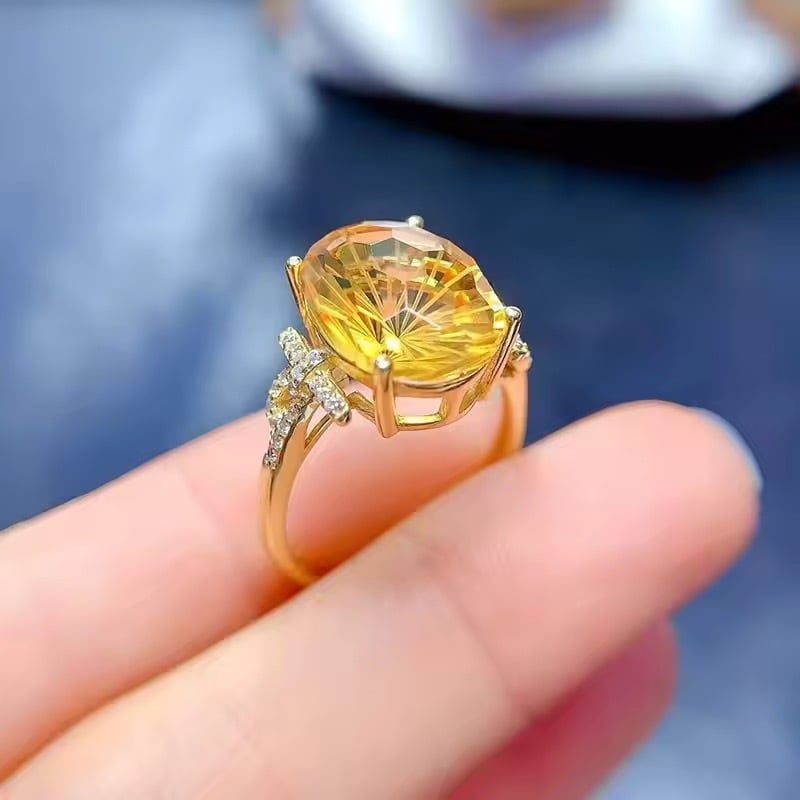 citrine〗天然 シトリン レモンイエロー 黄色 サイドメレ パヴェ 特大