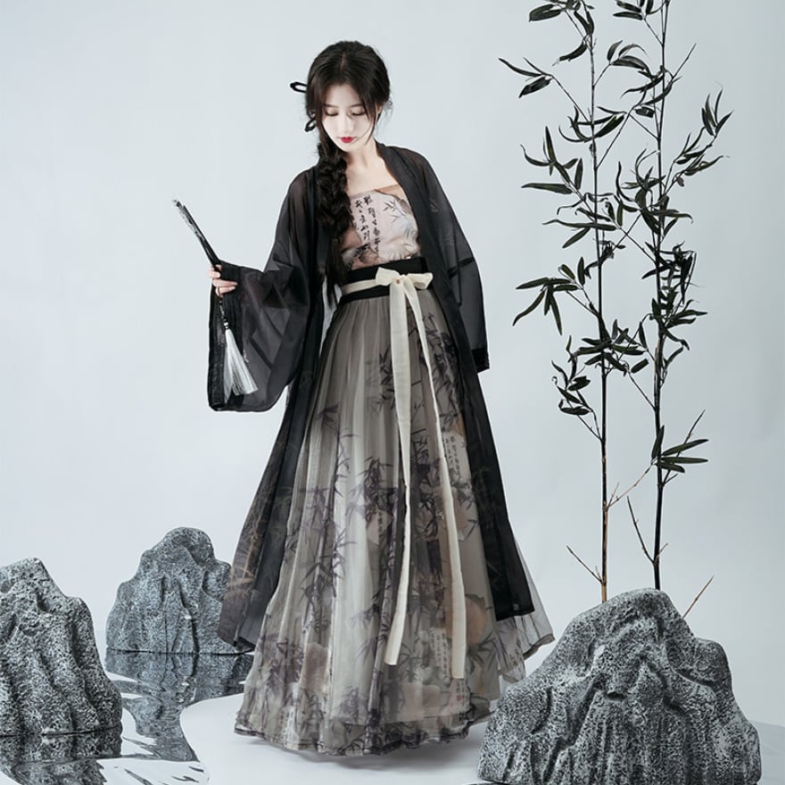 中華ロリータ|墨竹柄シフォン羽織付き3点セット 撮影会