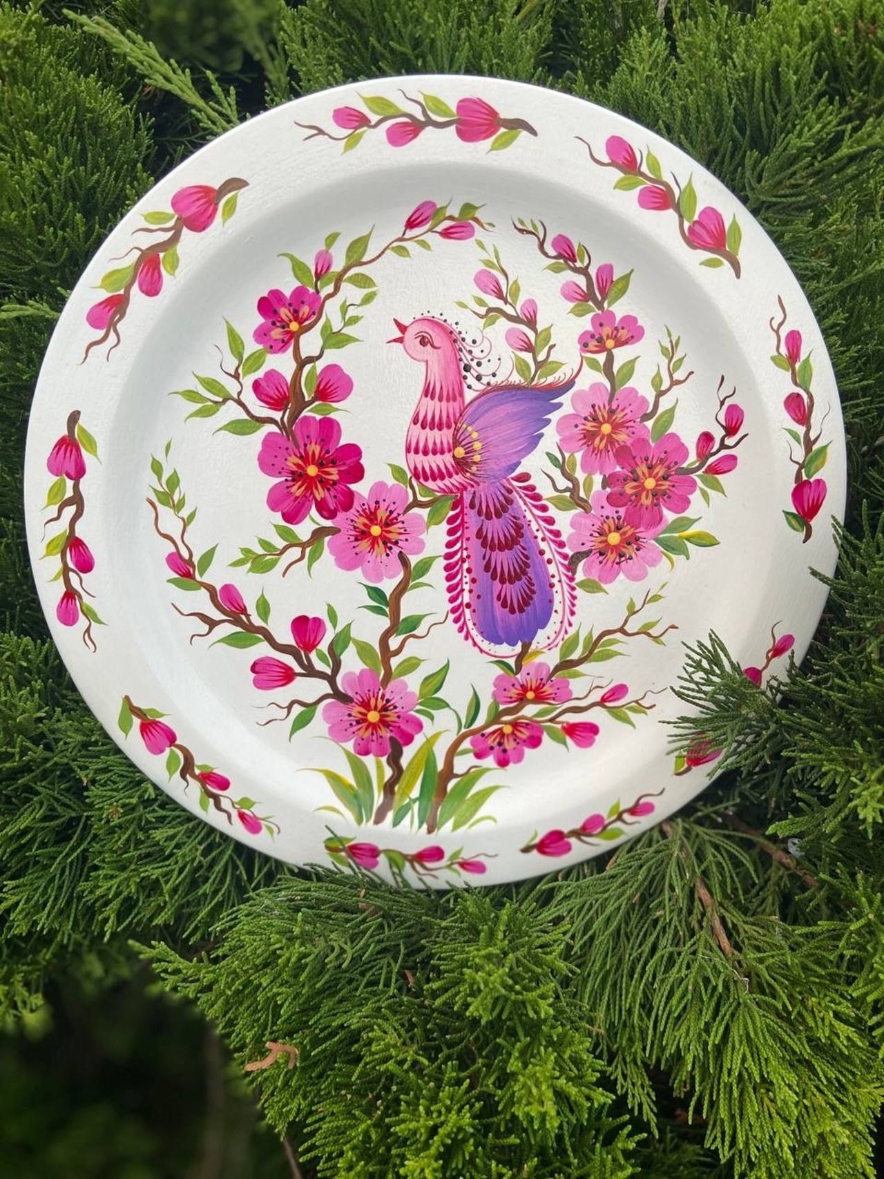 ペトリキウカ塗りのプレート 桜（ティモシェンコ作）20cm - 6