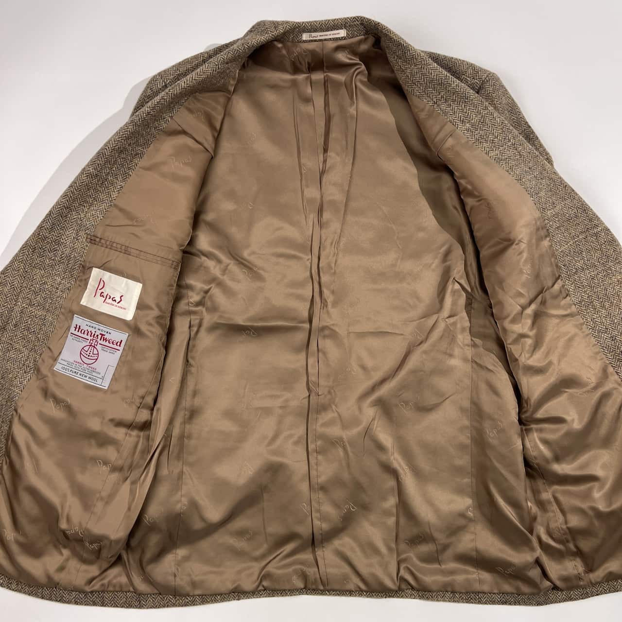 上下 PAPAS パパス × Harris Tweed ハリスツイード セットアップ くるみボタン ウール テーラードジャケット スラックス L/メンズ